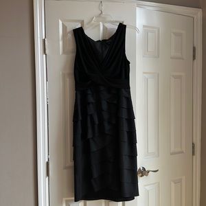 Adrianna Papell Black Dress with Scalloped Detailing - Size 12